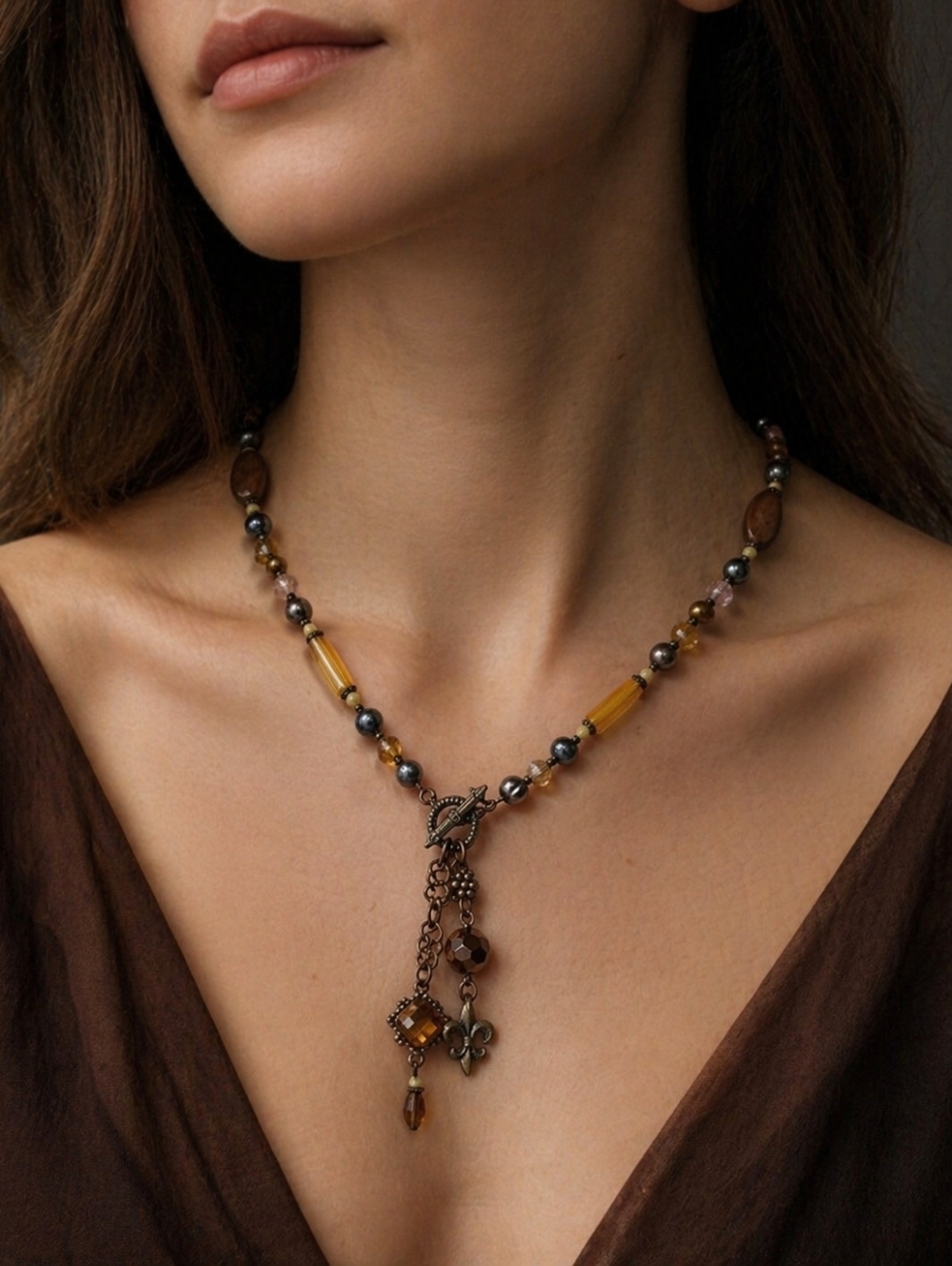 Beautiful Genuine Pearl, Crystal Lariat Necklace